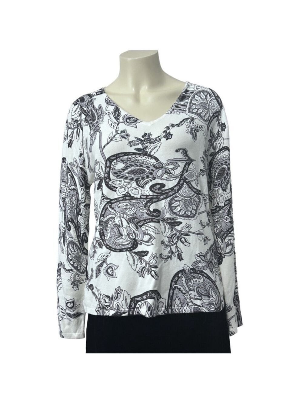 Pierri New York XL White Black Paisley Beaded Lightweight Sweater NWT